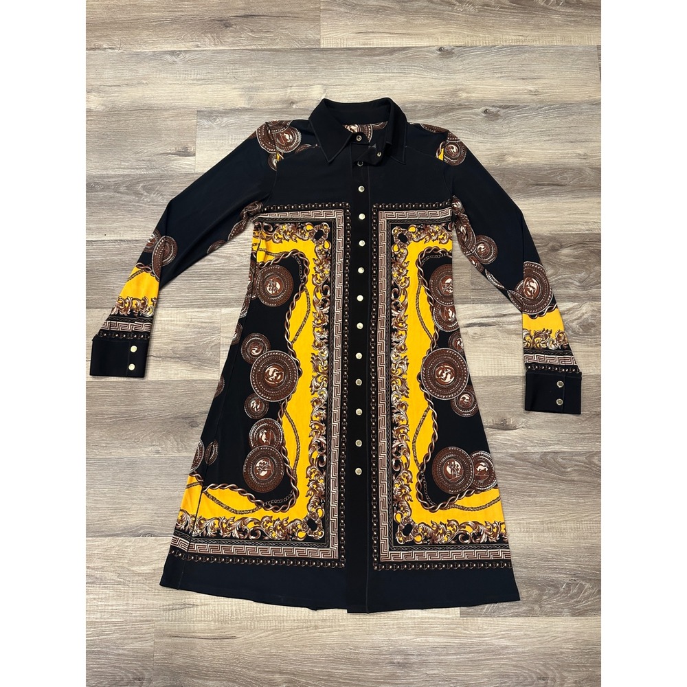evovorro Womens Button Down Shirt Dress Y2K vintage Chain Print Long Sleeve L‎